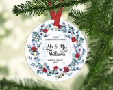 Personalised Floral Frame Design Christmas ornament, First Christmas Married ornament, Floral Frame Marble Christmas ornament, Ornaments - Craftellery